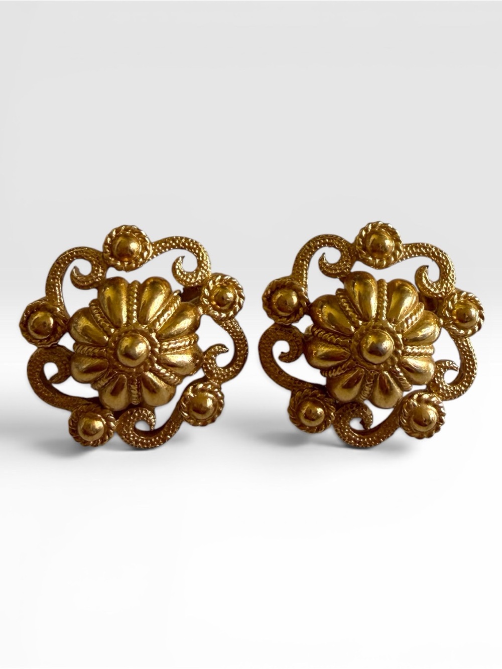 Trifari Vintage Ornate Gold Tone Earrings
